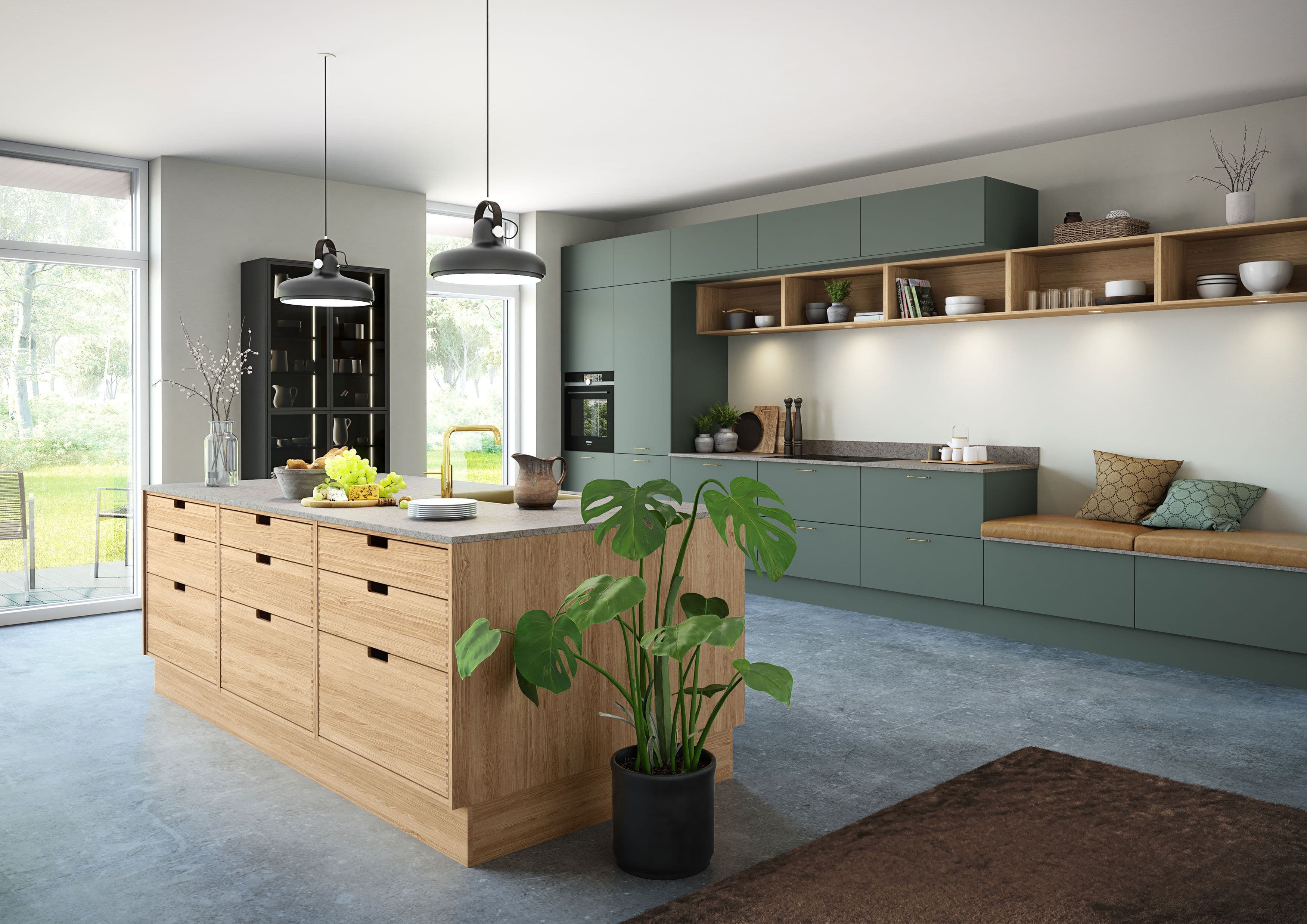 moderne kjøkken med stor kjøkkenøy i eik